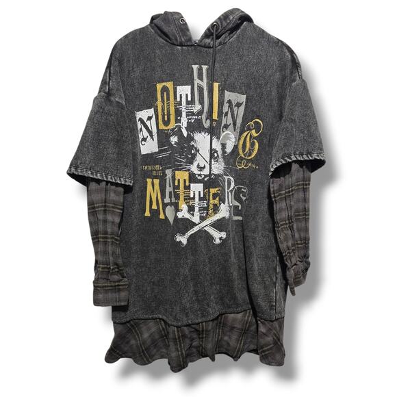 Hot Topic Dresses & Skirts - Hot Topic women's Nothing Matters Flannel Twofer Hoodie Dress